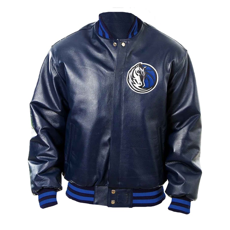 Elite Dallas Mavericks Letterman Navy Blue Leather Jacket