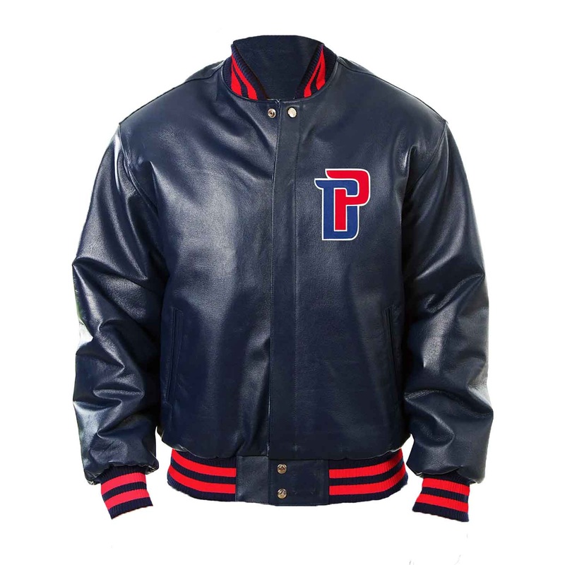 Elite Detroit Pistons Letterman Navy Blue Leather Jacket