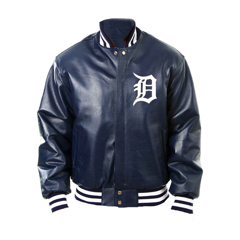 Elite Detroit Tigers Bomber Navy Blue Leather Jacket