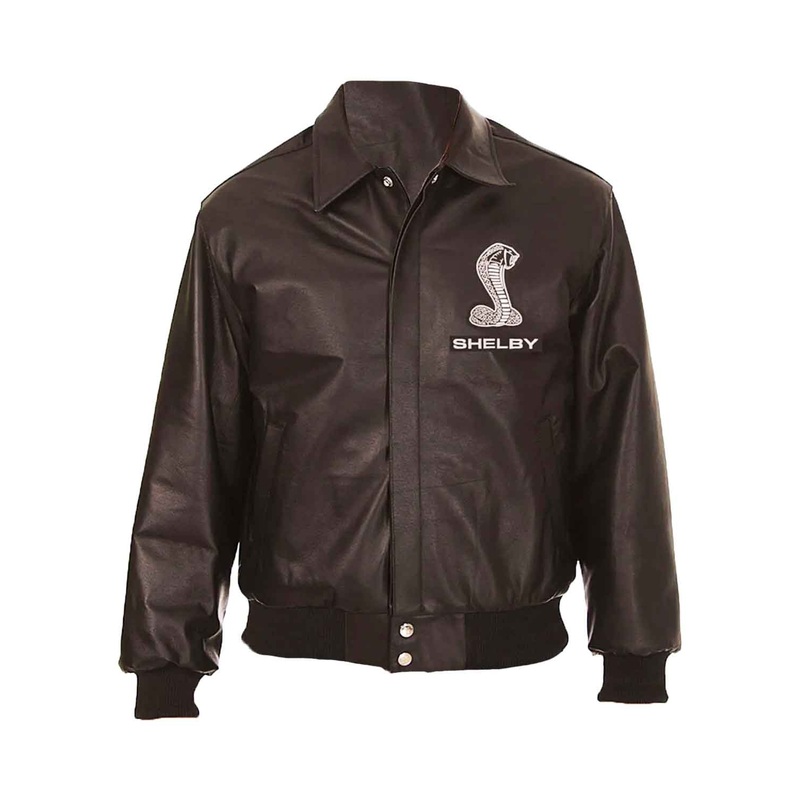Elite Embroidered Corvette Shirt Collar Black Leather Jacket