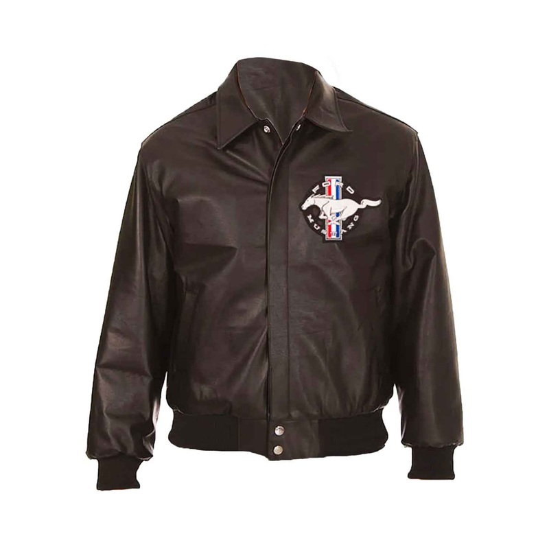 Elite Ford Mustang Embroidered Black Leather Jacket