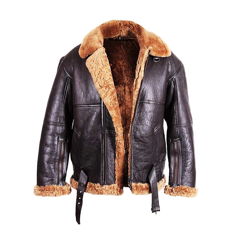 Elite Mens Aviator Flying B3 Shearling Sheepskin Leather Bomber Jacket