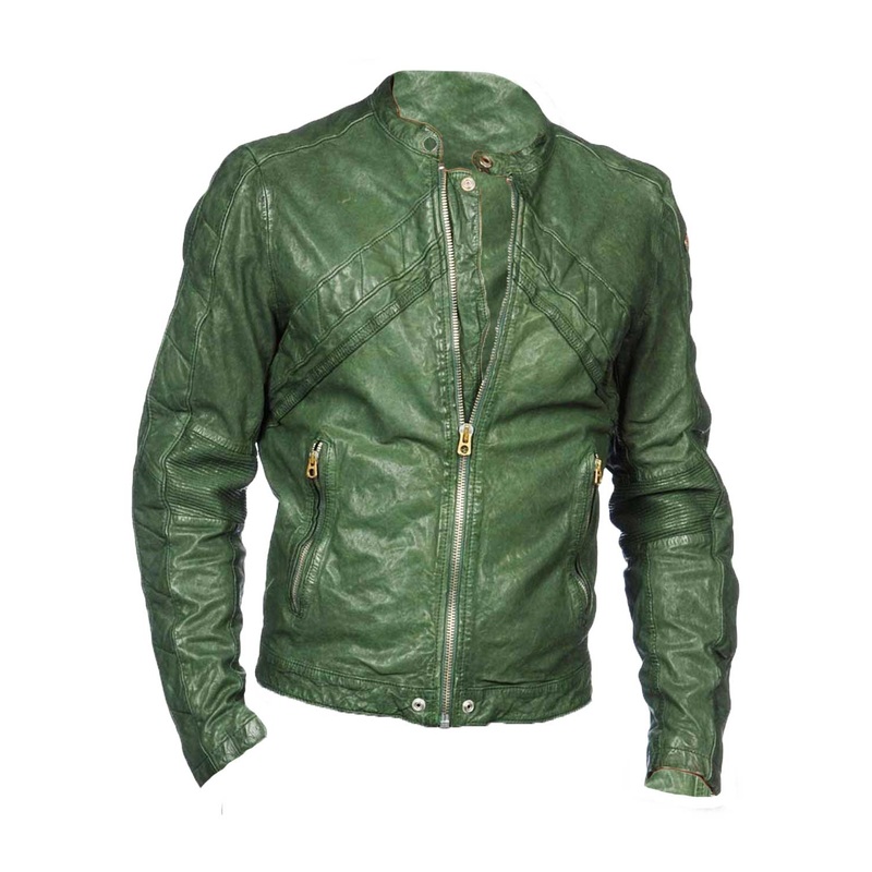 Elite Mens Casual Green Leather Motorcycle Jacket