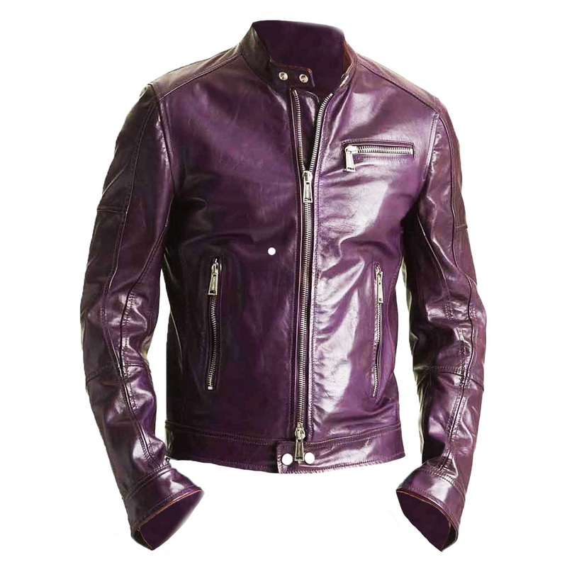 Elite Mens Motorcycle Casual Wear Faux Leather Purple Jacket