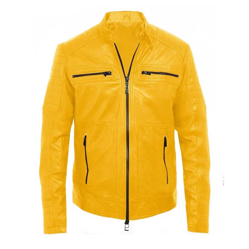 Elite Mens Mustard Yellow Bomber Leather Jacket