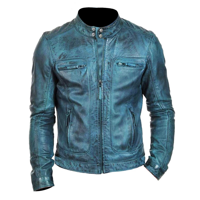 Elite Mens Waxed Green Motorcycle Leather Jacket