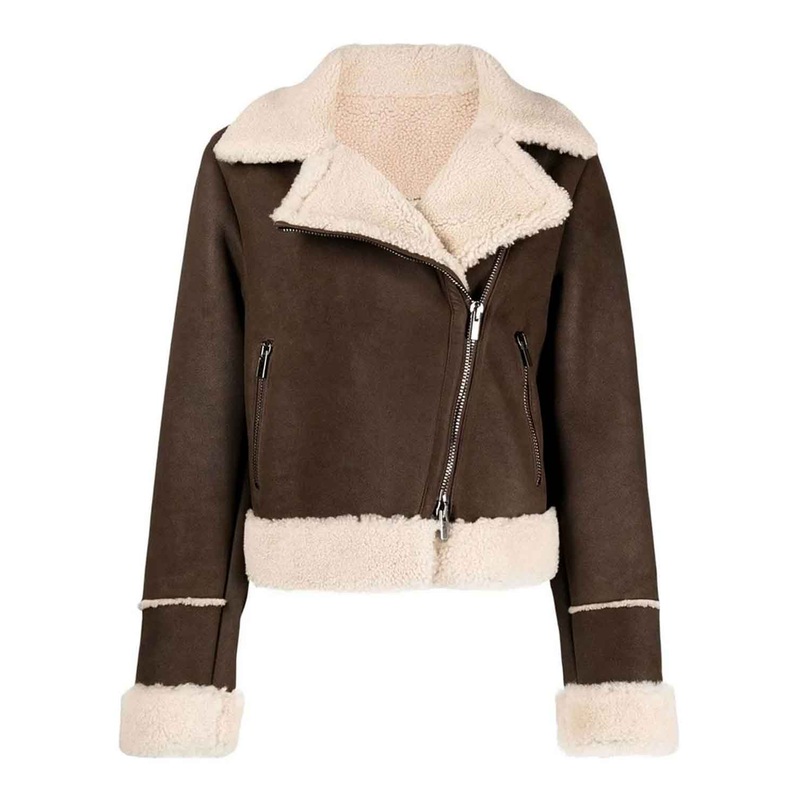 Elite In the Dark S04 Lindsey Broad Brown Suede Shearling Jacket