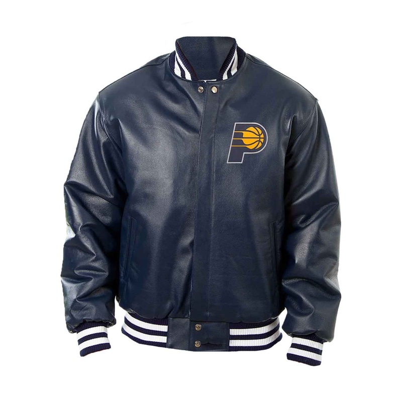 Elite Indiana Pacers Letterman Navy Blue Leather Jacket