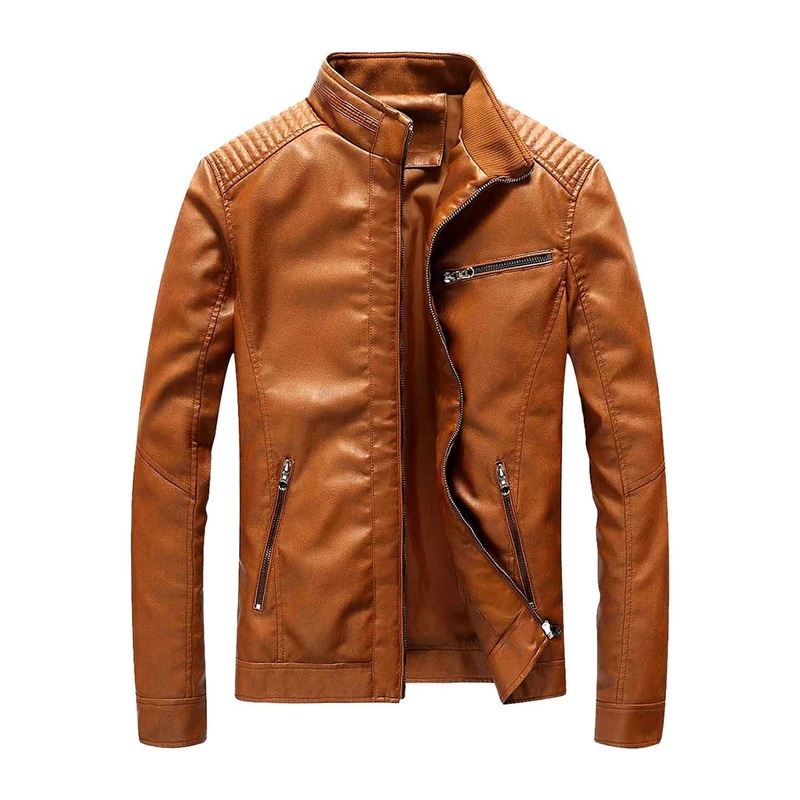 Elite Men’s Tan Brown Biker Real Leather Jacket
