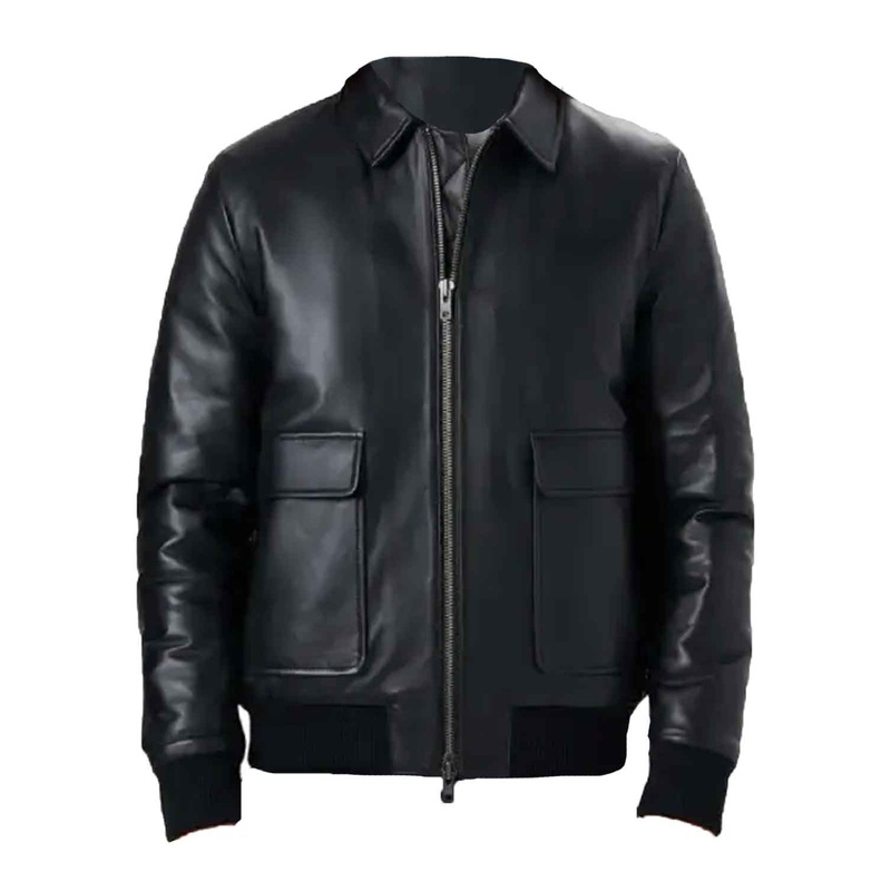 Elite Mens Black Bomber Style Leather Jacket
