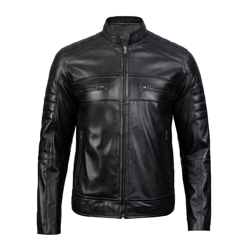 Elite Mens Black Classic Cafe Racer Leather Jacket