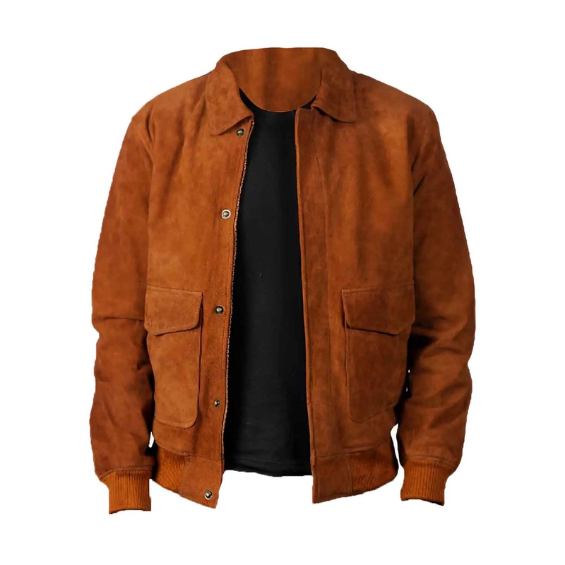 Elite Mens Brown Suede Bomber Jacket