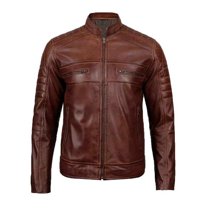 Elite Mens Cognac Brown Biker Leather Jacket