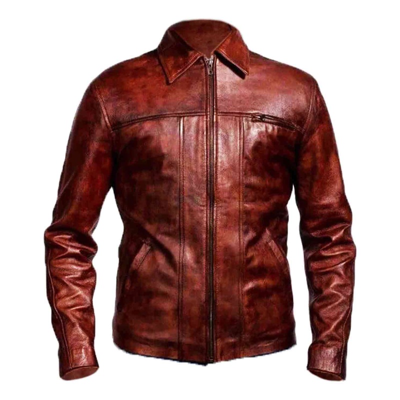 Elite Mens Distressed Brown Leather Jacket