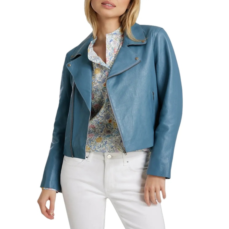 Womens Air Force Blue Biker Leather Jacket