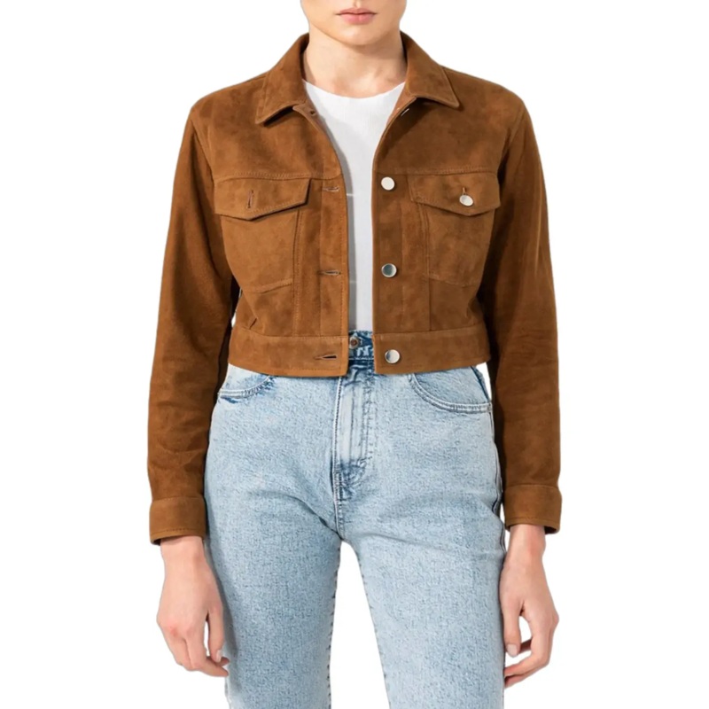 Womens Brown Short Length Suede Leather Jacket
