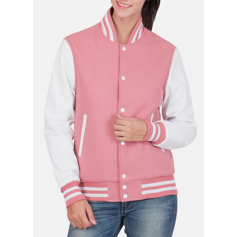 Womens Casual Baby Pink Varsity Jacket