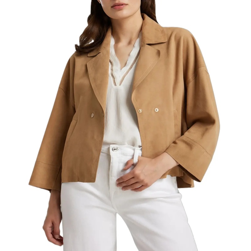 Womens Casual TAN Suede Leather Jacket