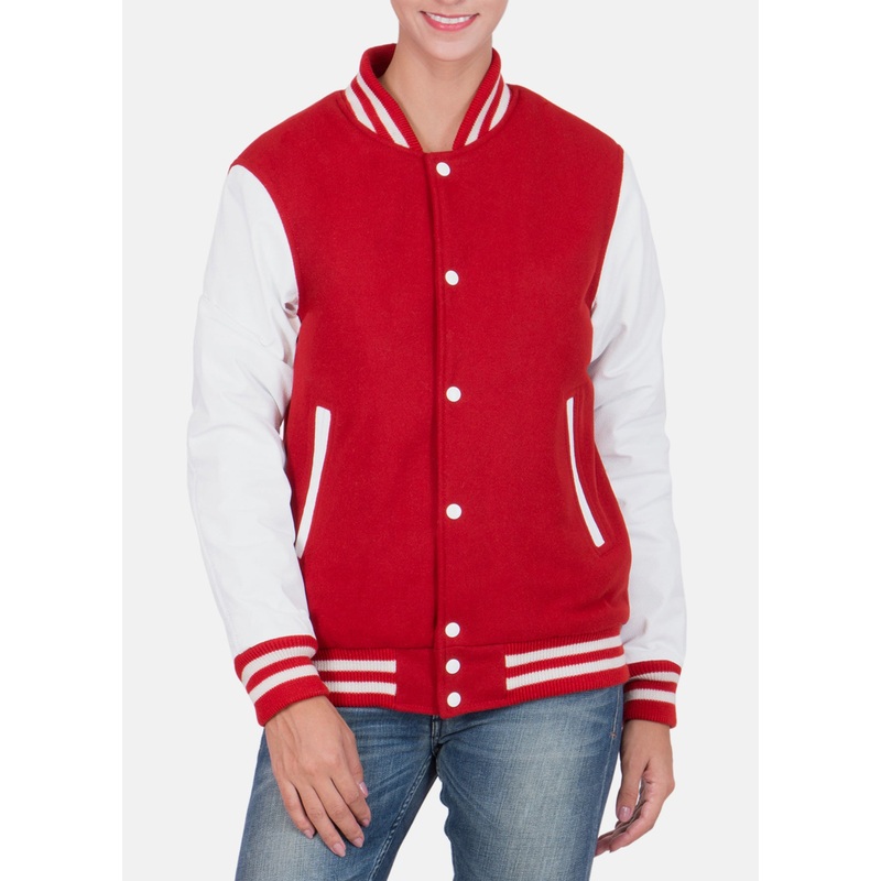 Womens Classic Red and White Varsity Jacket