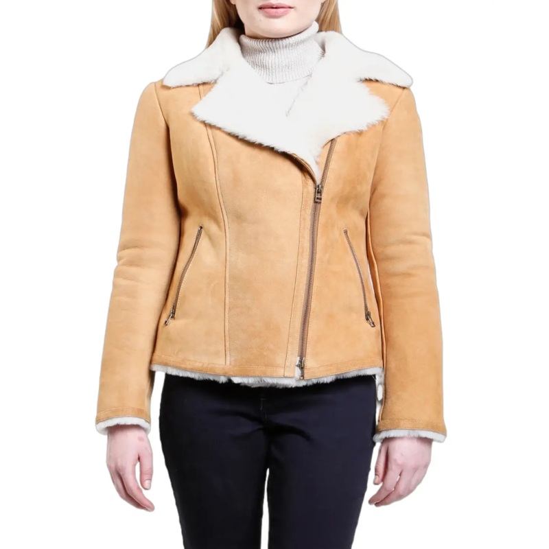 Womens Classic Tan Shearling Leather Jacket