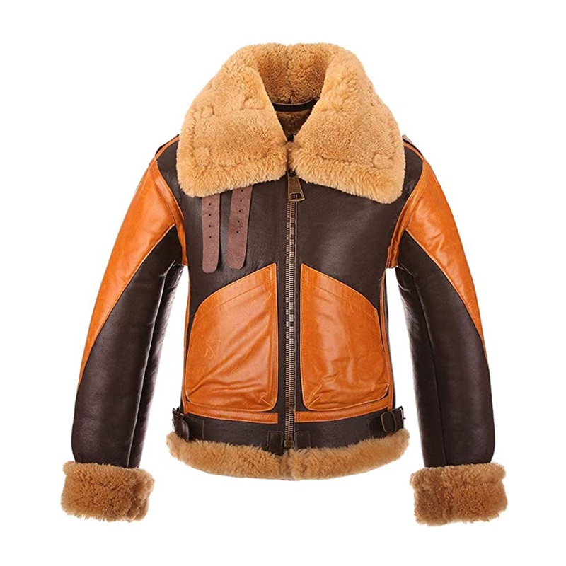 Elite Jackets Men’s Choco Aviator Real Sheepskin Leather Jacket