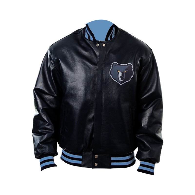 Elite Memphis Grizzlies Bomber Navy Blue Leather Jacket