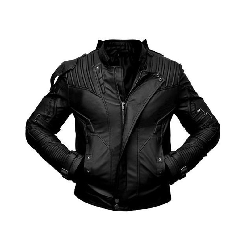 Elite Men’s Black Short Collar Biker Genuine Sheepskin Leather Jacket