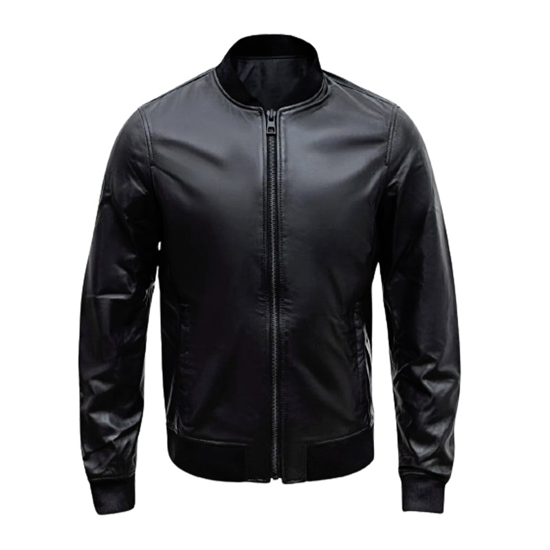 Elite Mens Black Casual Bomber Real Leather Jacket