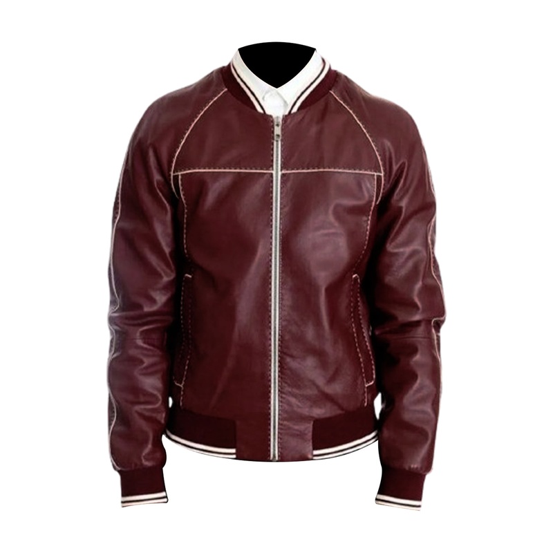 Elite Mens Bomber Maroon Stitched Leather Jacket