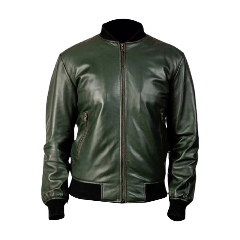 Elite Mens Casual Bomber Green Leather Jacket