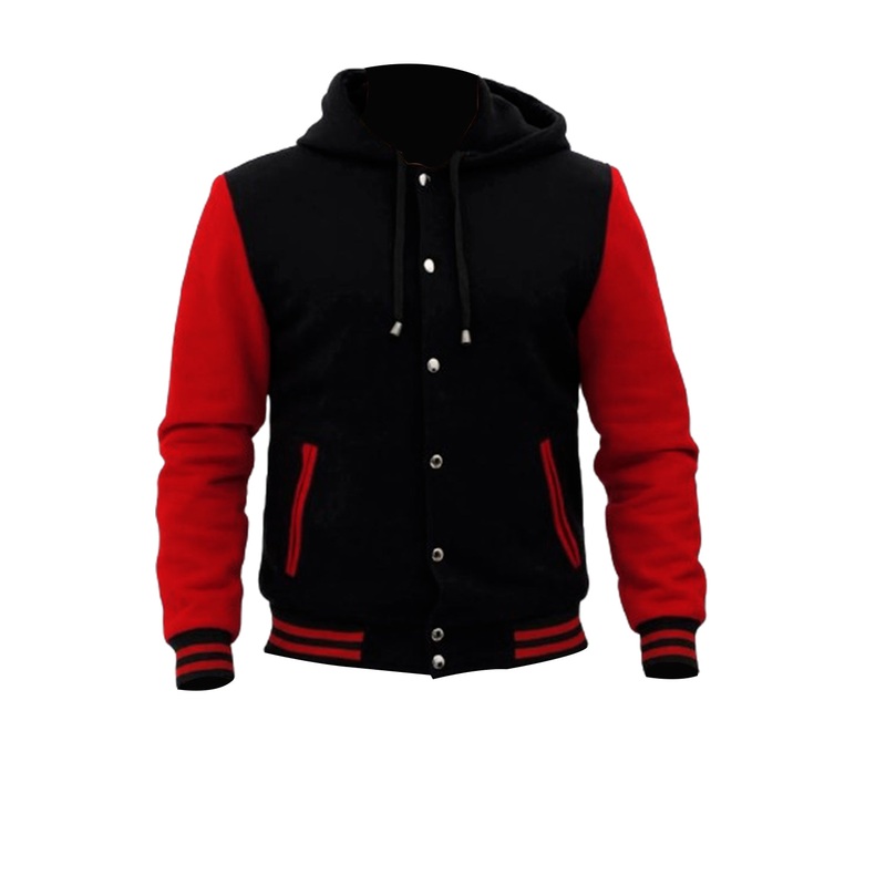 Elite Mens Salerno Red and Black Varsity Wool Jacket with Hood