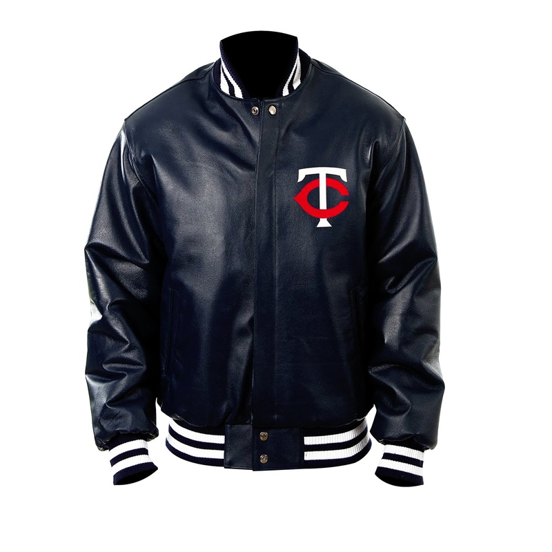 Elite Minnesota Twins Navy Blue Bomber Leather Jacket