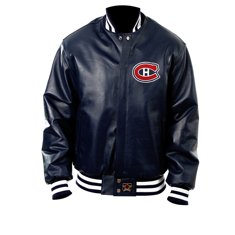 Elite Montreal Canadiens Bomber Navy Blue Leather Jacket