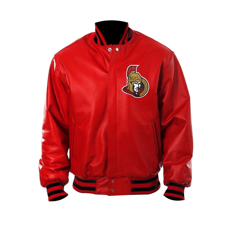 Elite Ottawa Senators Bomber Red Leather Jacket
