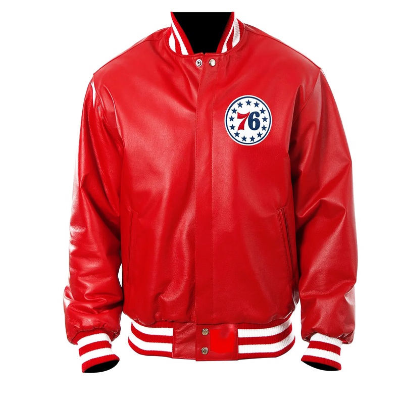 Elite Philadelphia 76ers Bomber Red Leather Jacket