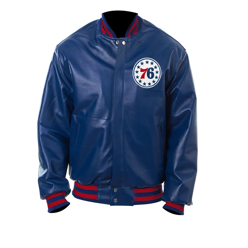 Elite Philadelphia 76ers Bomber Royal Blue Leather Jacket