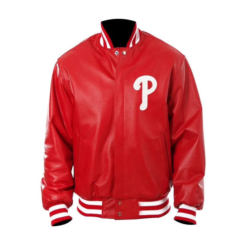 Elite Philadelphia Phillies Red Leather Letterman Jacket