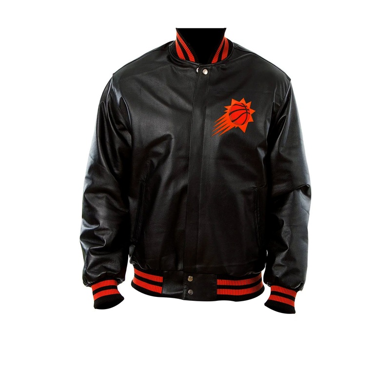 Elite Phoenix Suns Letterman Black Leather Jacket