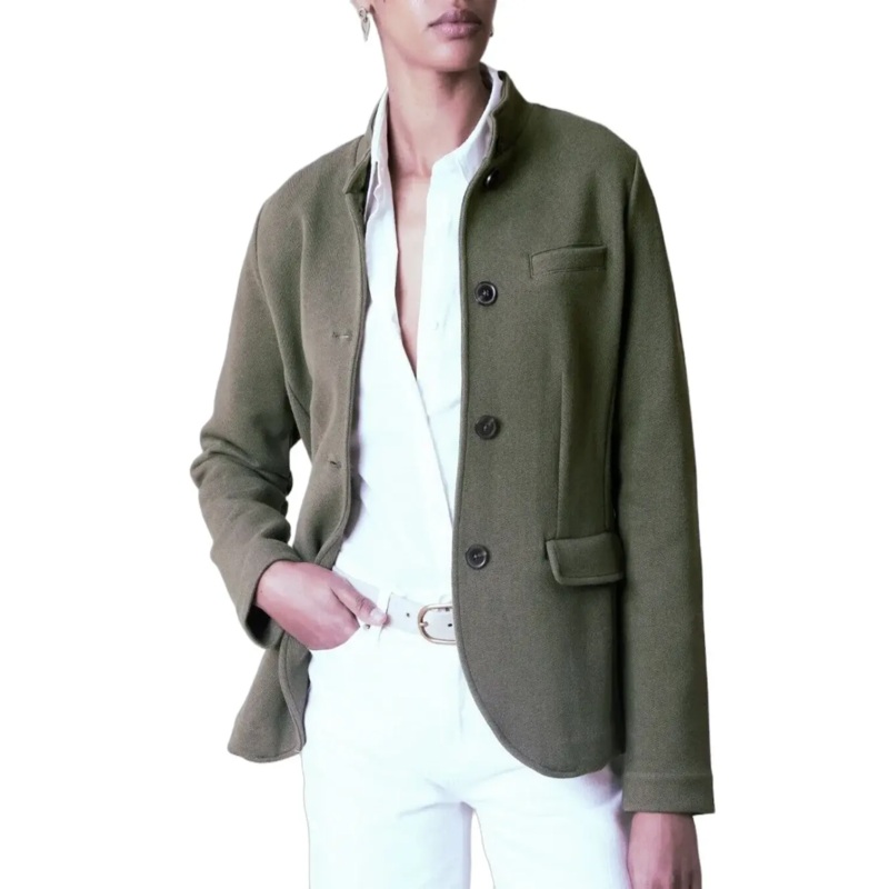 Women Pique Band-Collar Blazer