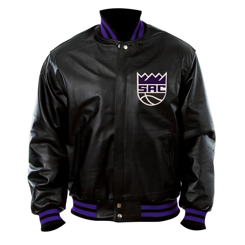 Elite Sacramento Kings Bomber Black Leather Jacket