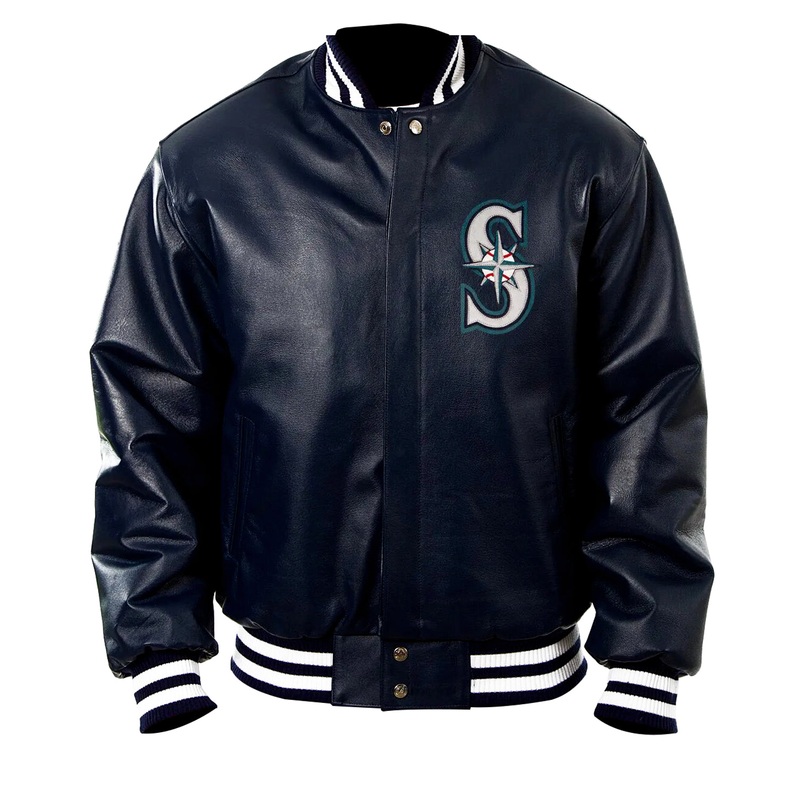 Elite Seattle Mariners Navy Blue Letterman Leather Jacket