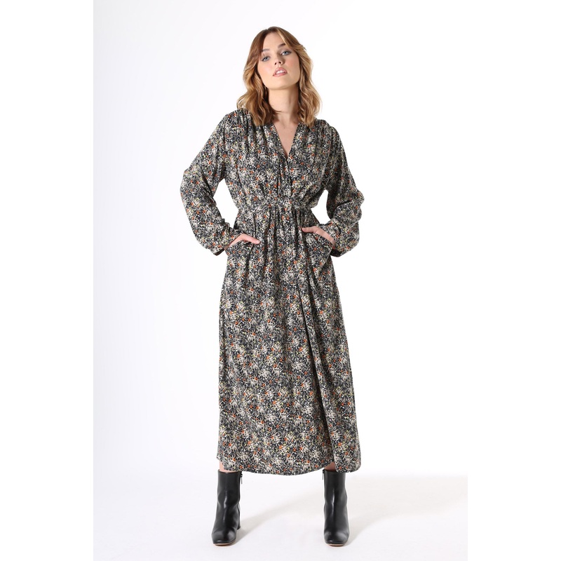 Botanical Tie Dress in Viscose