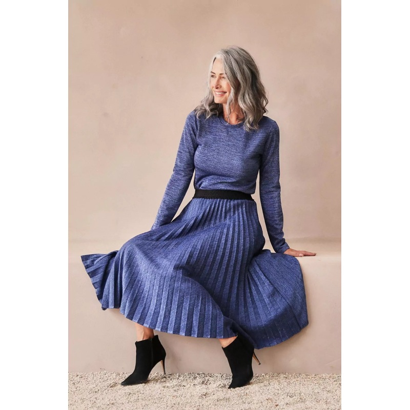Lucy Lurex Pleated Skirt Blue