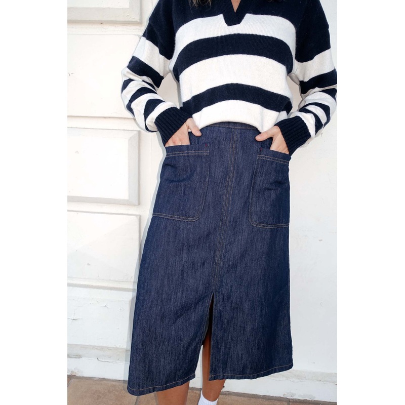 Phoenix Denim Midi Skirt Mid Wash