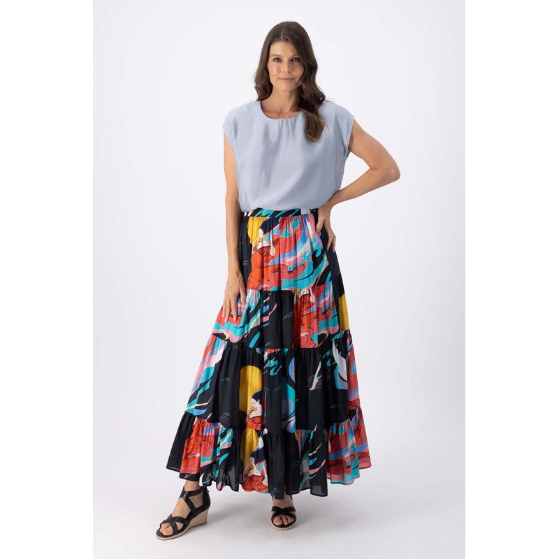 Faith LAX Tiered Skirt Black in Cotton Voile