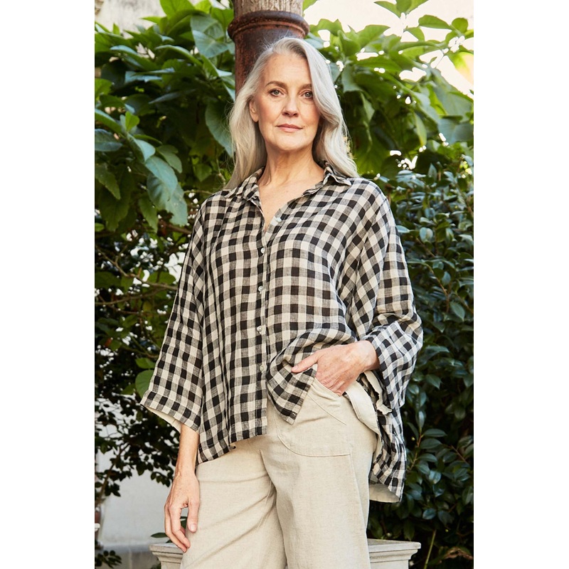 Saint-Germain-des-Prs Shirt Black/White in Linen