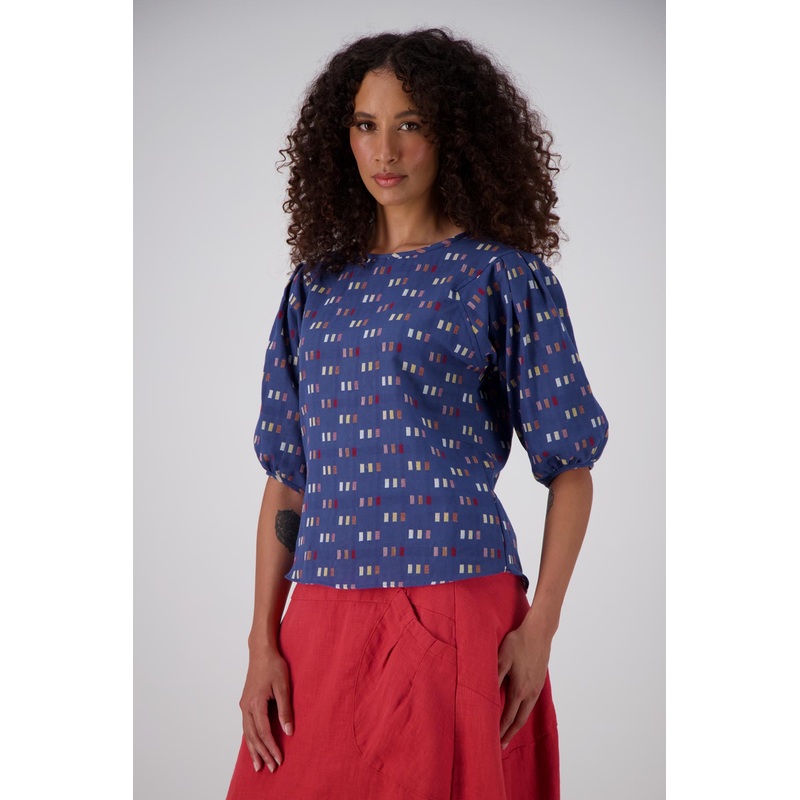 Telegraph Blouse Blue in Woven Cotton