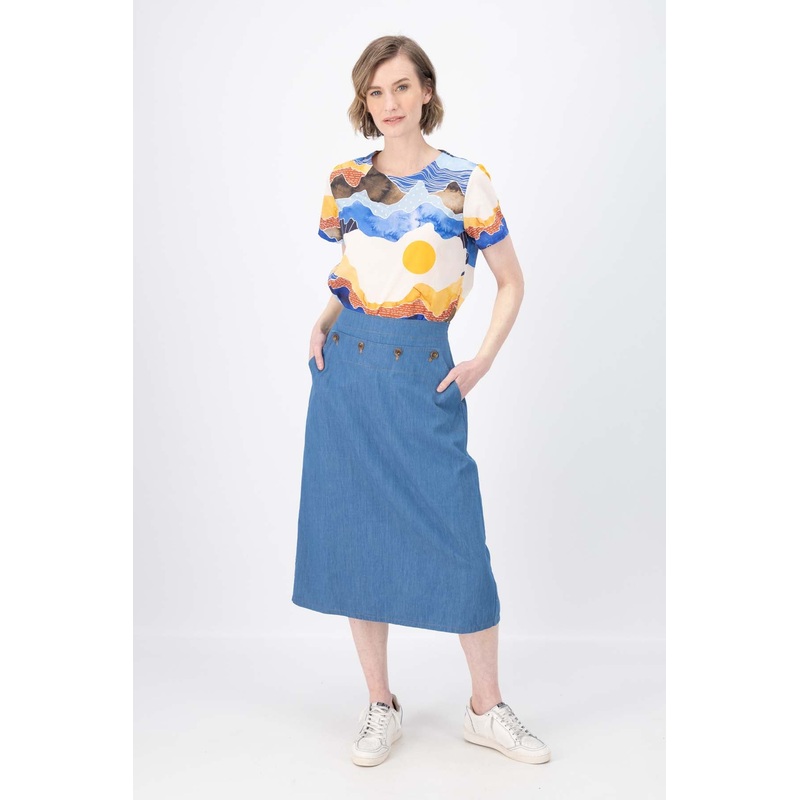 Hepburn Panorama Light Wash Denim Skirt
