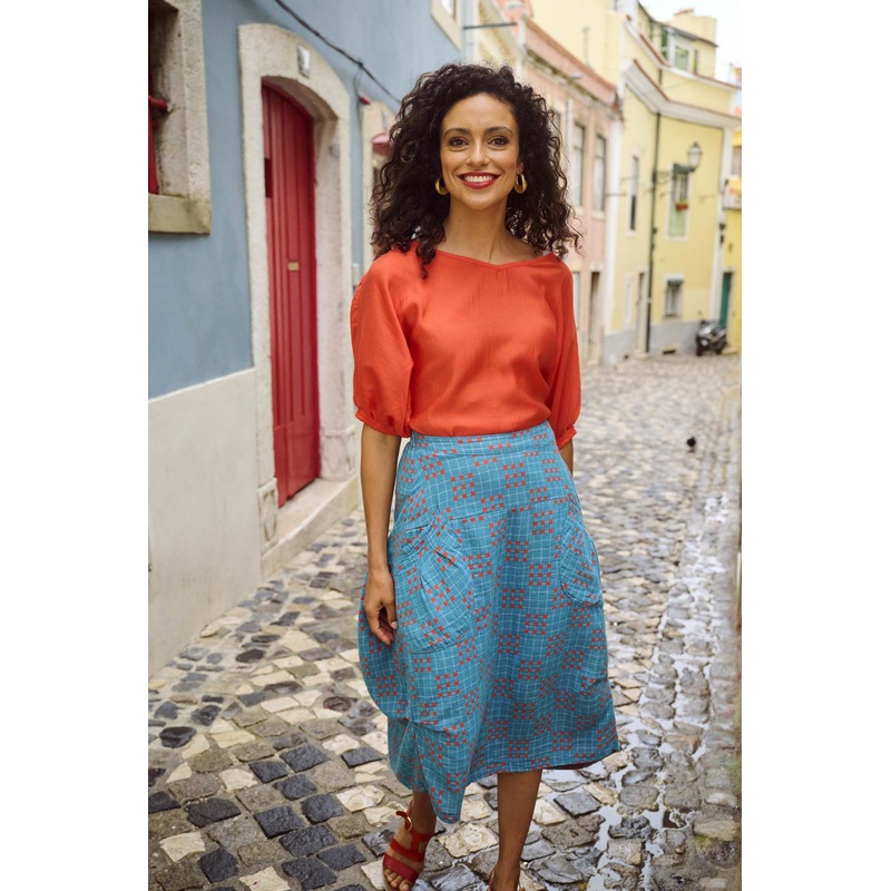Milwaukee Network Blue Skirt in Woven Cotton