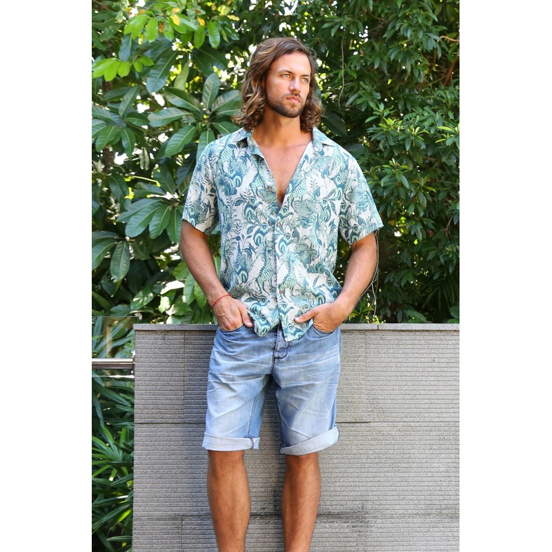 Savannah Slub Hawaiian Shirt Green